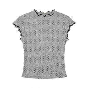 FDR Soft Polka Dot Flutter Sleeve Slim Fit Top