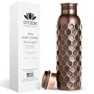 Copper Bottle - 1 Litre Copper Water Bottle - 100% Pure Copper with Leak Proof Lid - High Quality Copper Drinkware - Reusable Travel Bottle