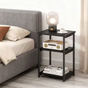 Slim 3-Tier Narrow End Table with Storage Shelves, No Tool Assembly Required, Sturdy Metal & Wood Side Table with Non-Toxic Smooth MDF Tabletop, Space-Saving for Small Spaces, Living Room Bedroom Office Furniture