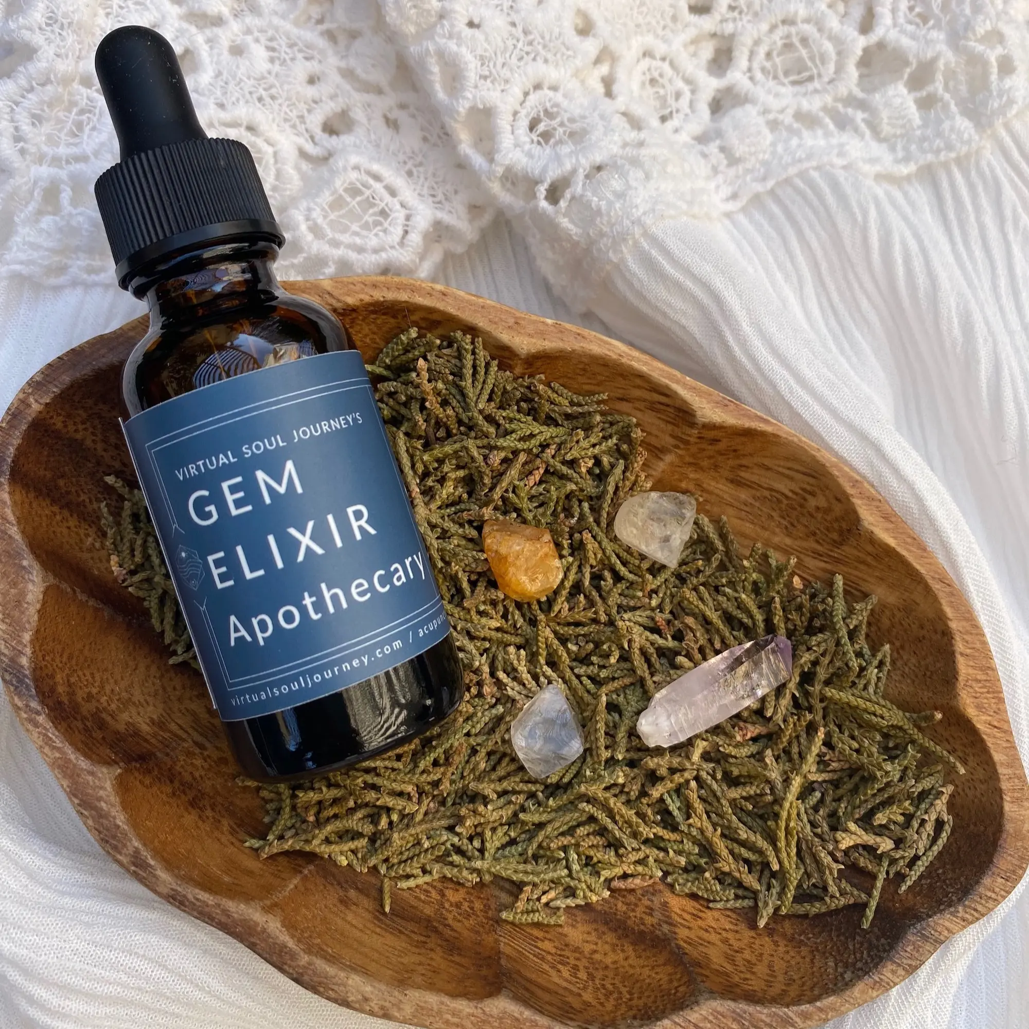 Virtual Soul Journey's Clarity Gem Elixir w/ Clear Topaz, Clear Fluorite, Phenakite, Amethyst