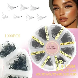 1000 Pcs, C / D Curl, Premade Fans 4D 5D 6D 7D 8D 10D 12D,Lashes Extensions Very Soft, High Quality Eyelashes, 0.07mm Thickness,  Mix Length 8-15mm, Salon Use Eyelash Maker Professional Use