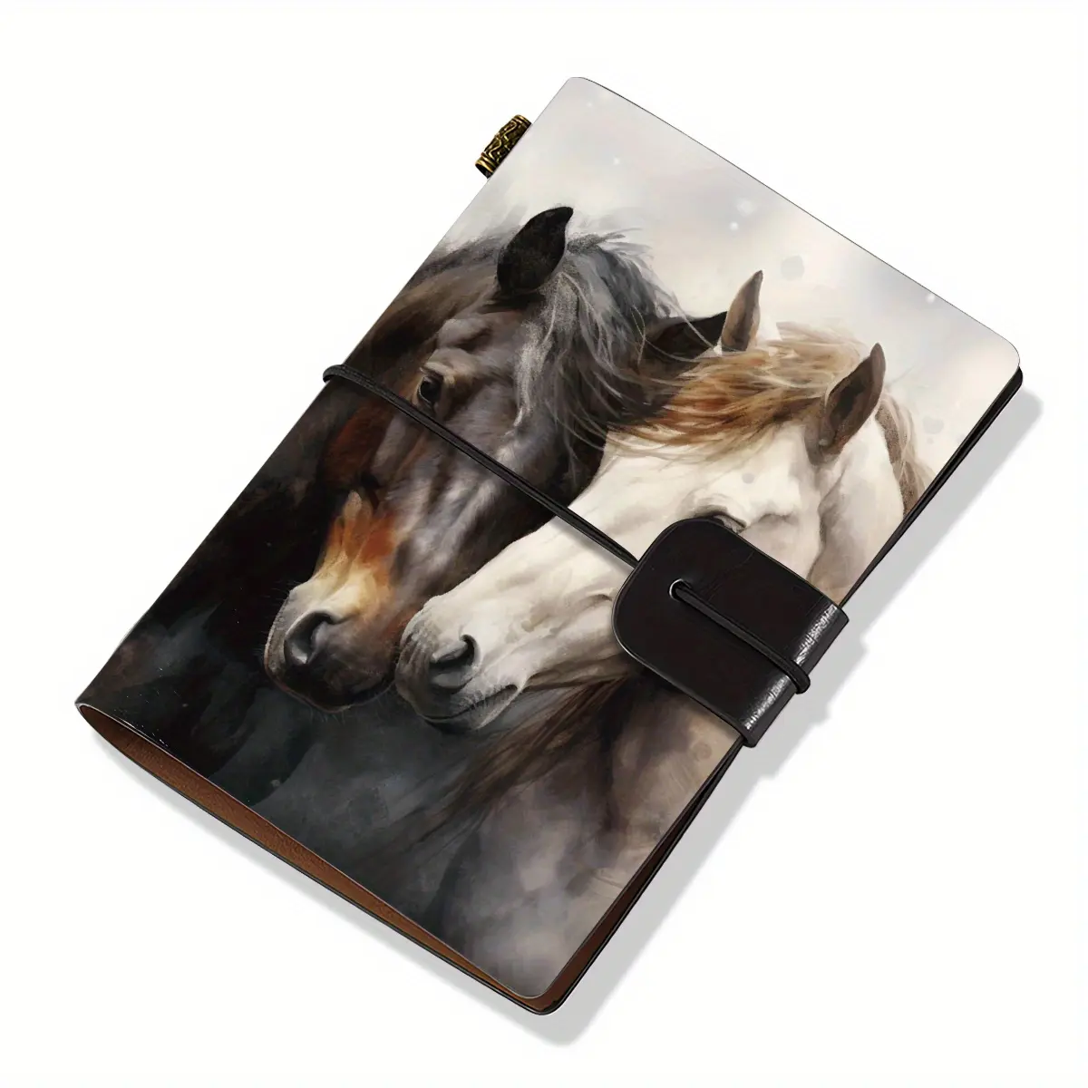 1pc Short Pocket Subject Notebook A7 Size 5.5x3.7 Inches, Two Horses Dark and Light Design Ideal Gift for Thanksgiving, Christmas and Birthday