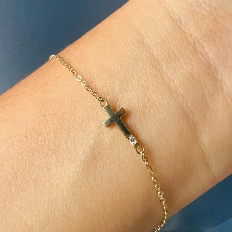 14k Gold Bracelet for Women with Cross Design and Delicate Chain Perfect for Everyday Wear