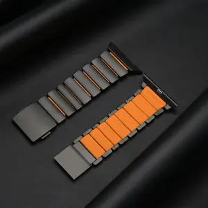 Titanium Alloy Outdoors Watch Band Smart Watch Straps for Apple Watch Ultra3/2/1 49mm Se3 Series 10/11 46mm Silicone Climbing Bracelet for Iwatch Series 9 8 7 6 5 4 SE 44mm 45mm Men Strap