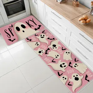 Halloween Ghost Kitchen Rug Set, Creative Cute Pet-Friendly Non-Slip Mat, Cozy Soft Plush Washable Foldable Carpet for Home Decor