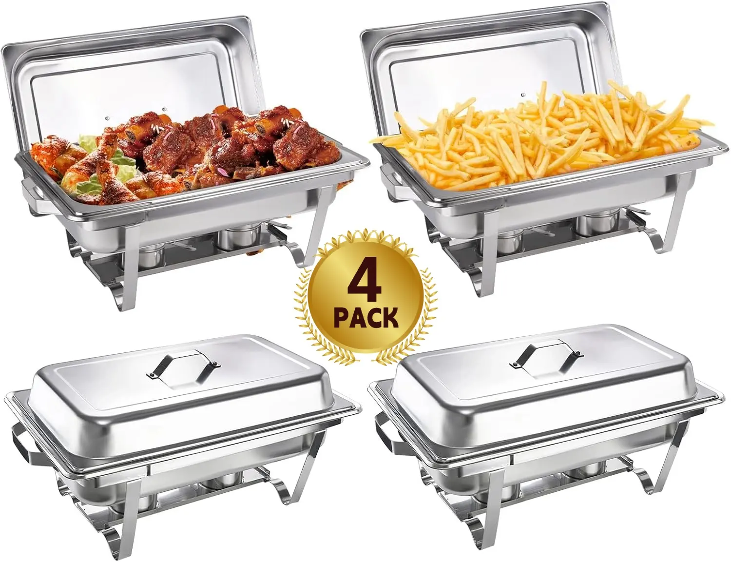 Kerilyn 2/4 Packs 9QT Chafing Dishes for Buffet Set, Rectangular Stainless Steel Food Warmer Sets with Lids, Food Pans, Water Pan and Fuel Holders for Restaurant Catering Parties Weddings Serving Food Warmer & Chafers Servers Sets