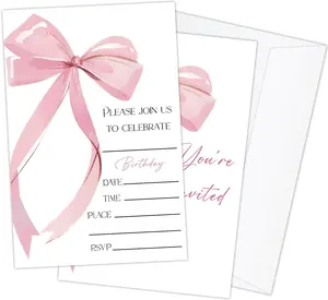 20 Pack  Bow Birthday Party Invitations with Envelopes for Teens Adults Girls, Birthday Celebration Party Invites Invitation Cards -13