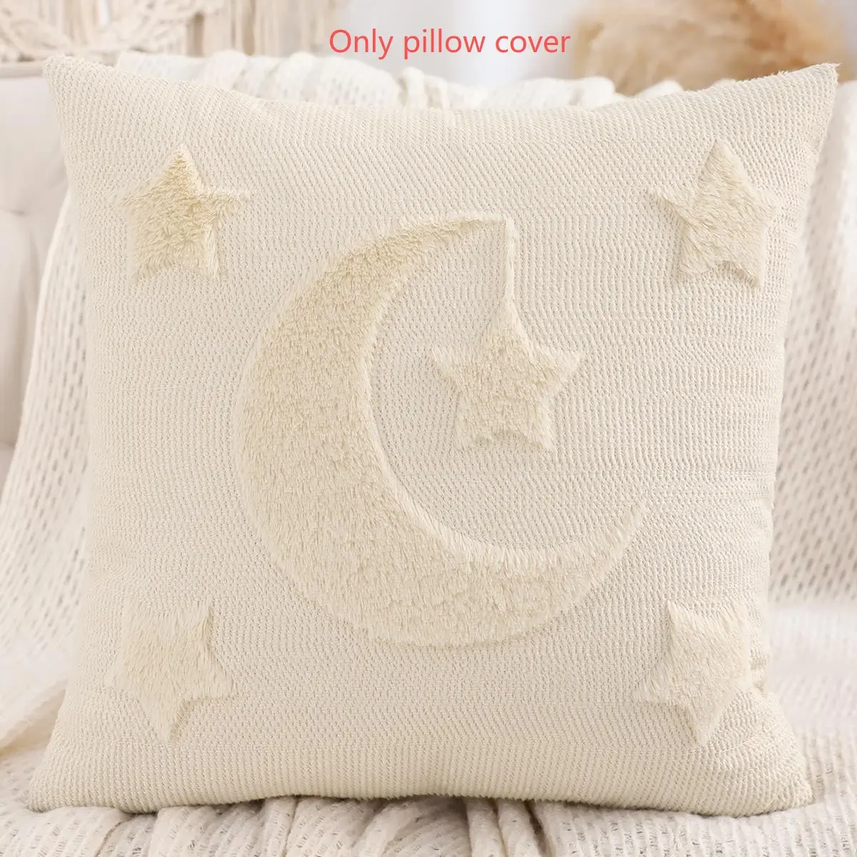 1Pc Islamic Ramadan Decoration Pillow Cover, New Moon Star Lantern Embroidered Plush, Modern Living Room Sofa Decor, Muslim Holiday Gift, Bedroom Decorative Accessories