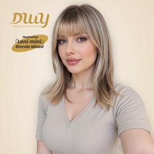 Loni Mini - NEW! DWY 16-Inch Short Wave  Glueless Synthetic Wig with Bangs for Women High-Quality Premium Fiber Easy Wear Comfortable Fit Blonde Colored Wig