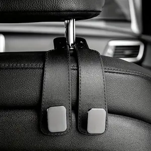 Hidden Hook Car Seat Back Organizers - Heavy-Duty PU Leather with Concealed Metal Hooks, for SUV/Truck/Minivan - Hidden Under Seat, Backrest Hanger for Bags, Wallet, Headrest Accessory (Compatible with most)