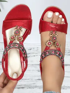 Lightweight Roman Sandals for All Seasons, Open Toe Comfortable Commuting Footwear, Plus Size Chunky Wedge Design, Boho Casual Sandals