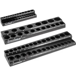 22487 3 Piece Metric Magnetic Socket Organizers for Toolboxes, Socket Holder, Black Tool Box Organizer