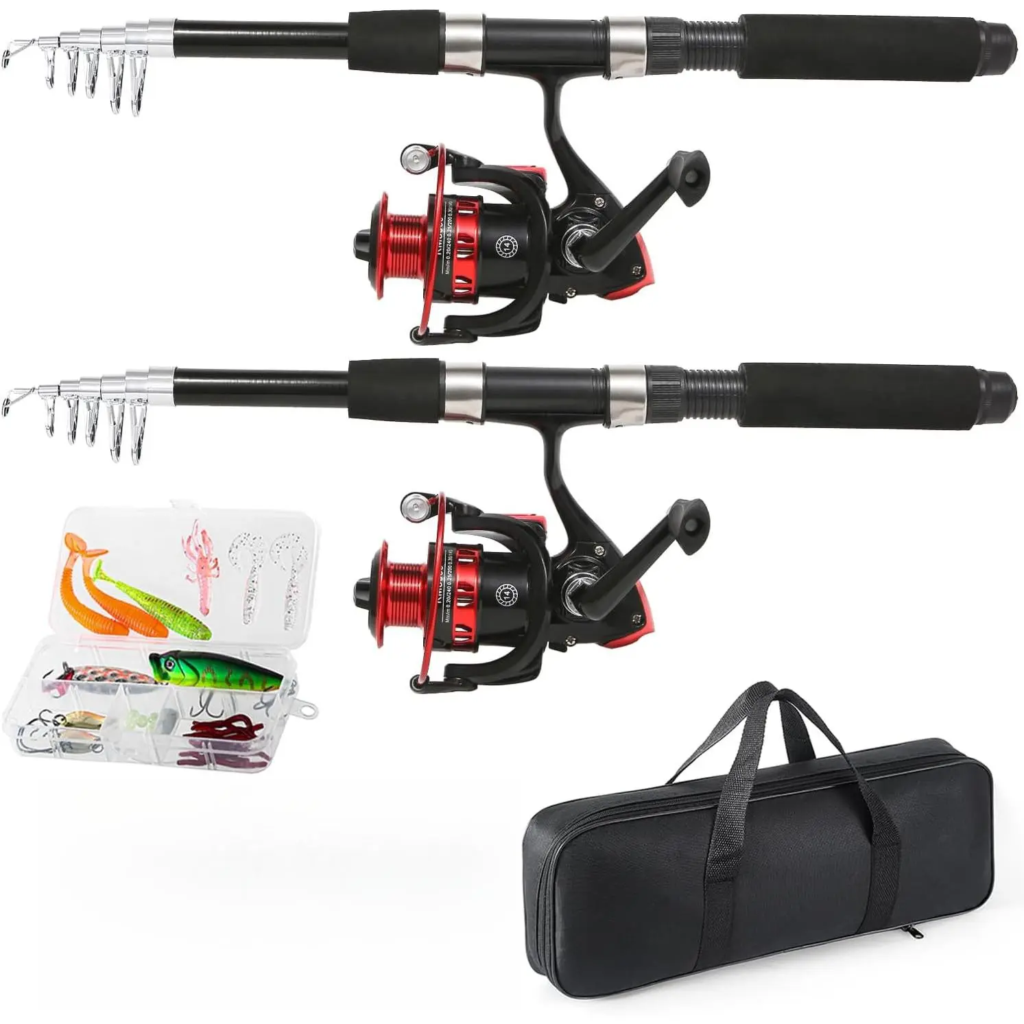 Fishing Rod, 6.9ft 2Pcs Telescopic Fishing Pole Set, Spinning Rod and Reel Combo with Carrier Bag Freshwater Fishing Rod and Reel Combos Kits Fishing Gear