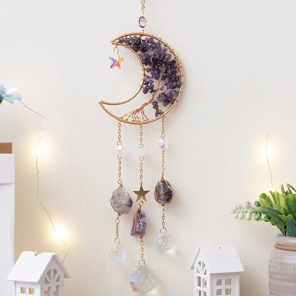 Moon Design Hanging Decor, 1 Count Artificial Crystal Decor Sun Catcher, Courtyard Garden Living Room Window Decoration, Home Decor, Interior Wall Decor, Hanging Ornaments, Home Decorative Ornament, Gift for Friends, Home Decor Products