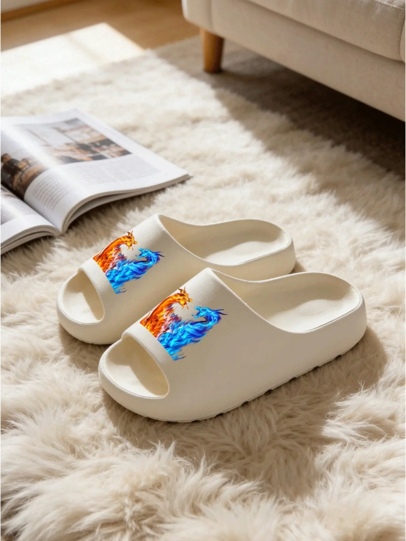 Women's Ice Fire Dragon Print Slippers, Soft Eva Sole Non-Slip, Casual Indoor Footwear for Bathroom, Home, Dormitory
