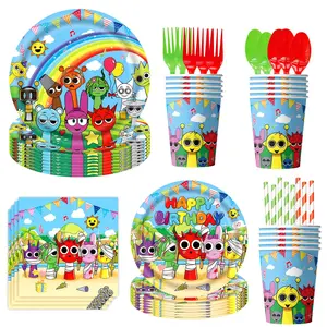 New Incredibox Sprunki Birthday Party Decoration Tableware Set Sprunki Cup Plate Tablecloth Split Sales Sprunki Party Supplies