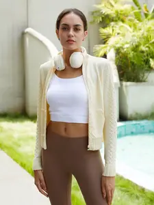 Women's Long Sleeve Slim Fit Casual Jacket with Pockets, Seamless Knitted Yoga Zipper Top for Fall and Winter Wear