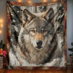 Cozy Vintage Wolf Fleece Blanket - Ultra-Soft, Warm Plush Throw with Realistic Wolf Design, Perfect for Boys' and Girls' Room Decor, 40x50 Inches, Digital Print, Polyester, All-Season Comfort, Allseason Throw |   Rustic Charm |   Quilted Comfort, Wolf Dec