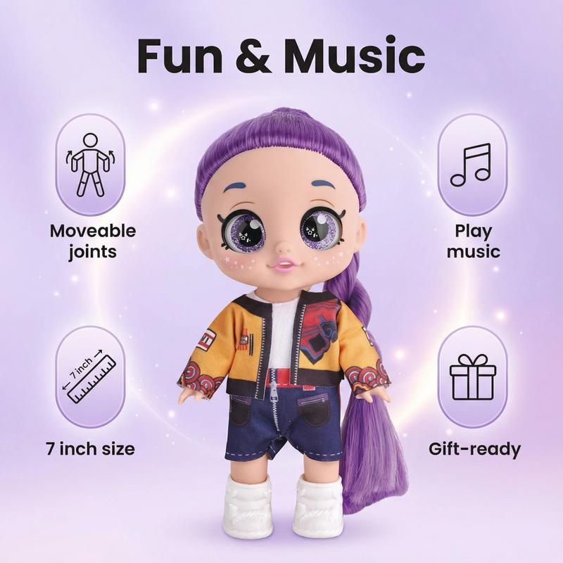Kpop dolls anime action figure set,7 inch 5 joints can play music,rumi mira zoey dolls,gifts for kids,girls&boys toys