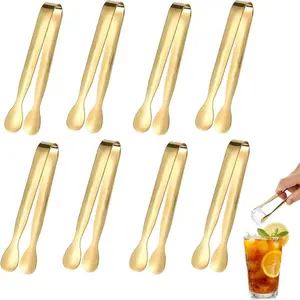 8Pcs Golden Stainless Steel Small Tongs Set 4.3 Inch Ice ClaspServing Tongs for Food Ice Sugar Cubes Salad Desserts Buffet Party Kitchen Essential Accessories Durable Easy to Use