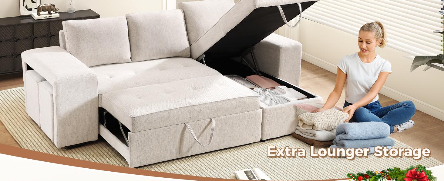 [SpringStatements] EBELLO Chenille Sleeper Sofa Couch with Pullout Bed, 4 in 1 L Shaped Modular Sectional Sofa with Storage Ottoman for Living Room