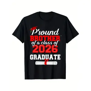 Graduation Grad Proud Brother Of A 2026 Graduate Senior T-Shirt for Boys Fashion Trend Bottoming Shirt Breathable, Casual Comfortable Top Streetwear Fashion Casual Summer Tee Crew Neck Short Sleeve T-Shirt Best Gift for Boy Girl
