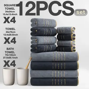 Luxury Border Bath Towel Set, Ultra Soft Absorbent Thickened Towels Bathroom Accessories, Modern Design Ideal for Home & Travel Use