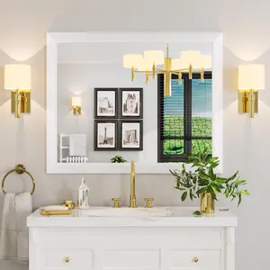 Bathroom mirror 40x32 inch white thick metal framed wall mirrors for vanity bedroom living room entryway rectangle wallmounted mirrorshorizontalvertical