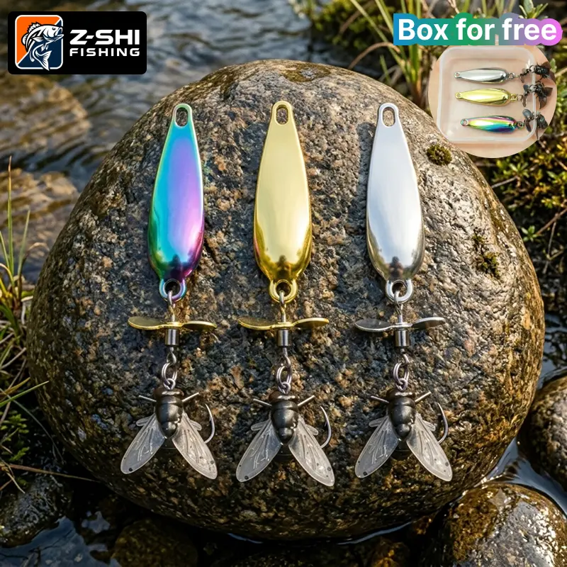 Z-SHI 3 Pack Metal Spinner Baits, 3D Realistic Blade Fishing Lures with Propeller for Freshwater Bass Trout for Pond Lake River Angler
