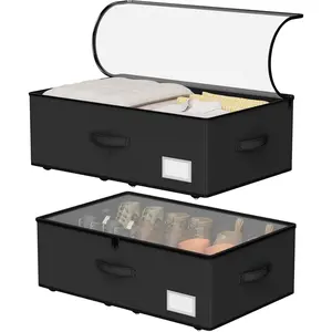 Under Bed Storage with Wheels,Under Bed Shoe Storage Organizers,Underbed Storage Bins,Rolling Under the Bed Storage Containers for Shoes Clothes in Dorm Bedroom,2 Pack(Black)
