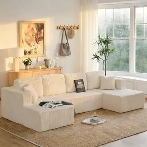 [October Hot Seller] [3 Packs Shipped] Niccae 132-inch U-Shaped Corduroy Sofa - Modern, perfect for the living room, comfortable, no assembly required, same popular Ovids sectional sofa with no bones