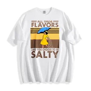 Retro Vintage Style Unisex T-Shirt With Woman Holding Umbrella And Text All These Flavors And You Choose To Be Salty Summer Casual Wear For Men Women And Teens Perfect Gift For Friends Family Or Yourself
