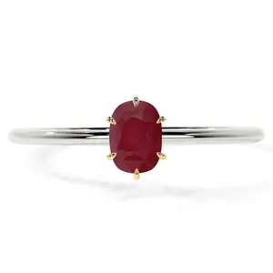 Petite Two Tone Rectangle Cushion Ruby Solitaire Ring (1.10cts.)- RRB081-7X5-A