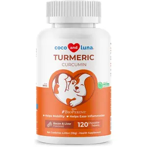 Turmeric for Dogs Anti Inflammatory Pain Relief 120 Chewable Tablets Hip & Joint Support with Curcumin and BioPerine