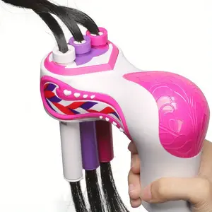 Automatic Electric Hair Braider Machine with One-Touch Operation & Adjustable Settings - Pink & White Styling Tool with Braiding Combs & Clips, Ergonomic Design with Digital Display & Speed Control - Salon-Quality Braids at Home for Normal