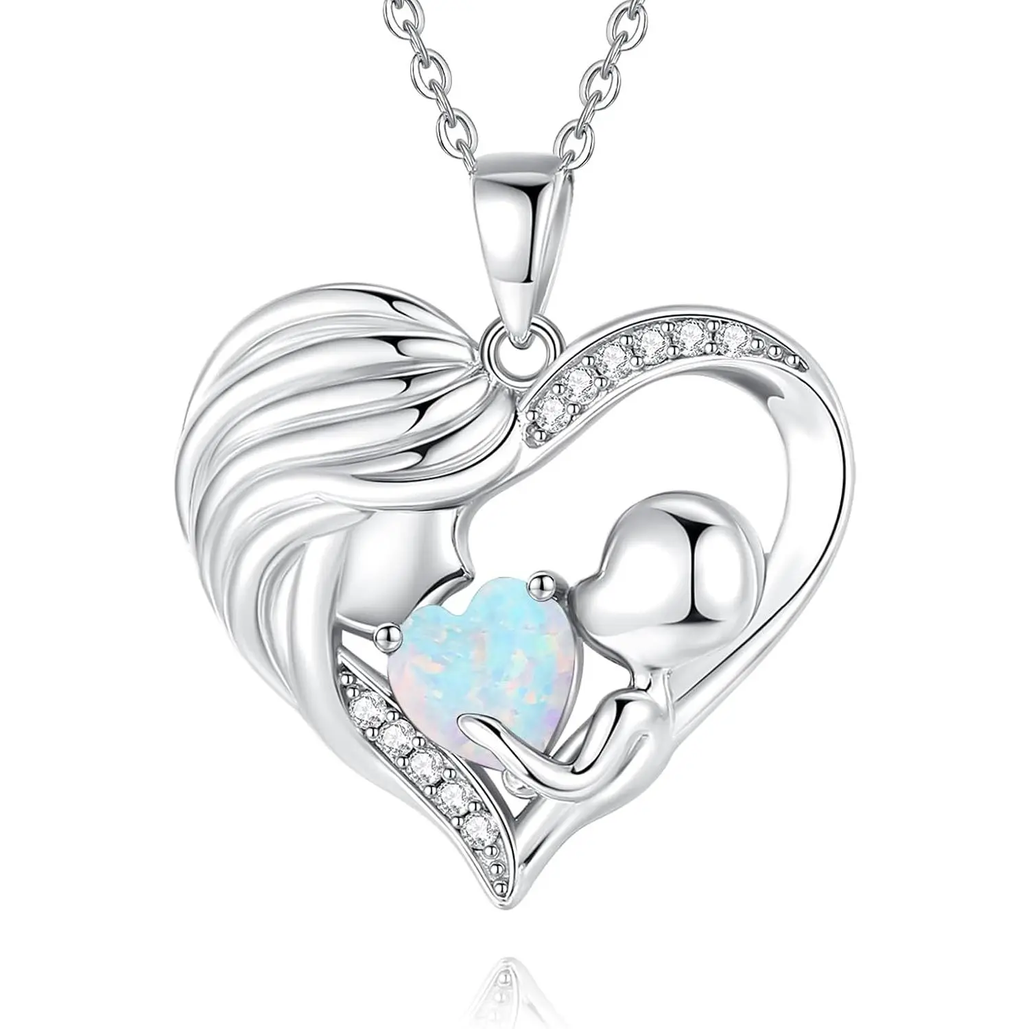 Women's Birthstone Heart Necklace - Mother and Child Design, 02-February Amethyst, 03-March Aquamarine, 05-May Emerald, 06-Jun Alexandrite, 06-June Moonstone, 16"+2" In, Mom Gifts for Mothers Day, Costume Jewelry Accessory, 02.February Birthstone - Amethy
