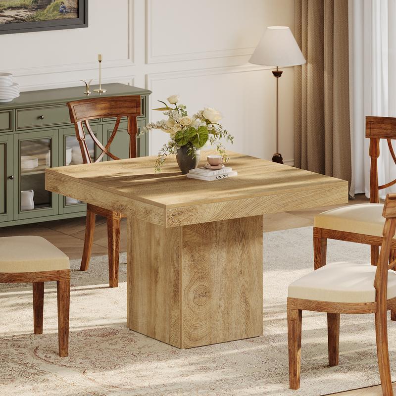 LITTLE TREE 39-Inch Square Dining Table for 4, Farmhouse Small Kitchen Dinner Eating Table with Sturdy Pedestal Base, Wooden Dining Room Furniture for Dining Room, Kitchen, Apartments