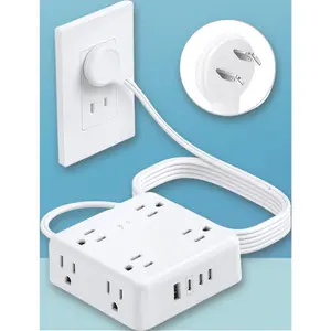 2 Prong Power Strip 5ft 4 AC 4 USB 2 to 3 Prong Adapter Wall Mountable Surge Protector Non-Ground White