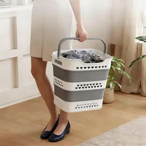 1pc Collapsible Laundry Baskets Plastic, Pop Up Laundry Hamper, Foldable Storage Container, Durable Space Saver with Handles