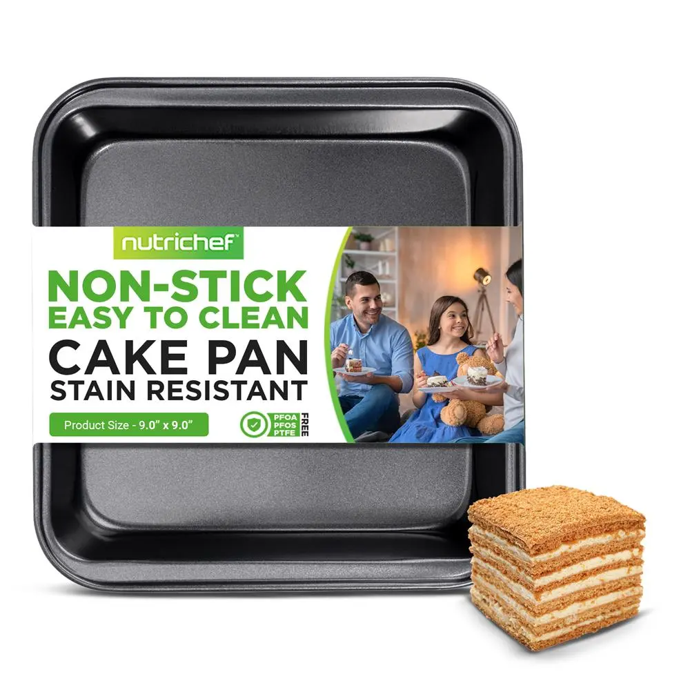 Nutrichef Square Cake Pan - Nonstick Metal Baking Tin with Silicone Coating, Oven Safe up to 446°F, Easy Clean, Flexible Bakeware for Home Bake, Refrigerator & Freezer Safe