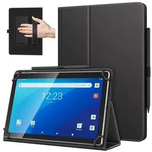 Universal Case for 10.1 Inch Android Tablet with Pen Loop, Lightweight Folding Stand Cover with Hand Strap for All 9.6"-11" Touchscreen Tablet, Black