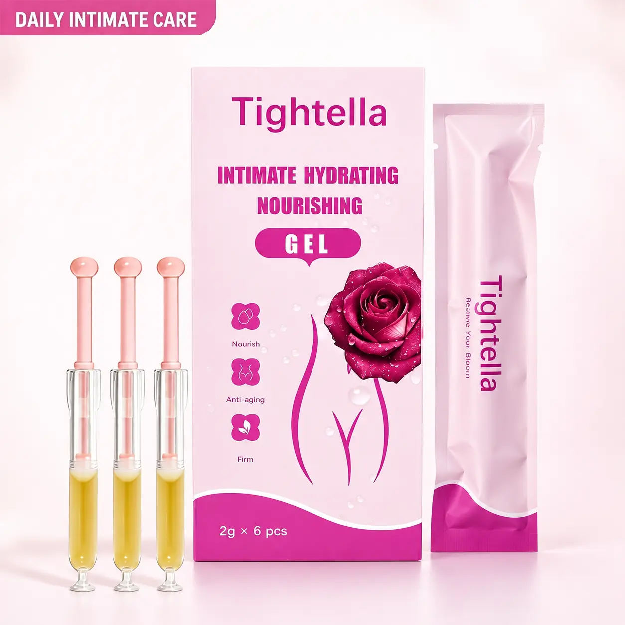 Women's Tightella Intimate Nourishing Gel (6PCS) - Silver Ion Antibacterial Feminine Care Moisturizer, Hydrating Sensitive Skin Daily Hygiene Support