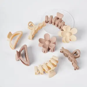 [RUBY VIBE CO] NeutralCharm Hair Claw Clip Set 8 Matte Neutral Clips with Strong Non-Slip Hold for All Occasions