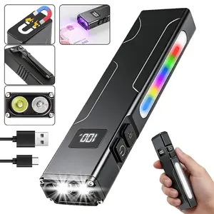 1PC EDC Usb Rechargeable Flashlight, Rechargeable Torch, Powerful RGB Flashlight, High Lumens Flashlight with 10 Modes, IPX4 Waterproof, Pocket Flashlight with UV Light, Magnetic Flashlight for Home Working Camping Hiking Emergency