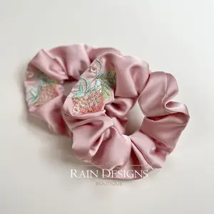 Strawberry Silk Embroidered Scrunchies