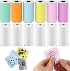 12 Rolls Self-Adhesive Multicolor Thermal Paper 53 * 28mm Printer Paper Compatible With T02/M02 Mini Thermal Printer Study Notes Maker Gift, Journal Photos, Journal, Work