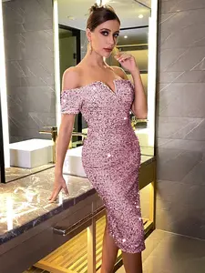 Elegant One-Shoulder Bodycon Midi Dress, Elegant Party Dress, Sparkling Sequins, Luxurious Lady Style, Perfect for Evening Parties, High Society Events