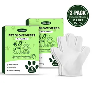 [2-Pack]  Value! Plant-Based Pet Bath Gloves. No-Rinse Disposable Grooming Wipes for Dogs & Cats. Instant Waterless Spa for Gentle Deep Cleaning.