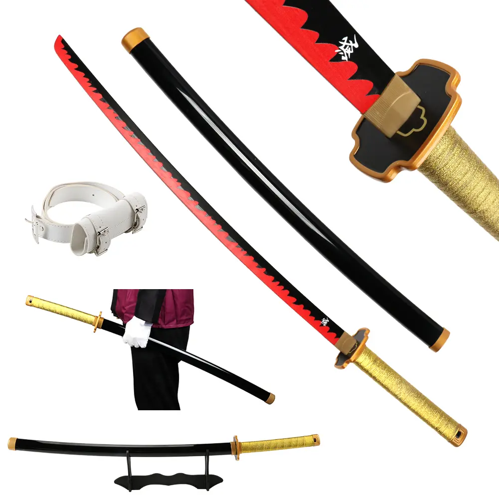 ELERVINO 41-in Demon Slayer Tsugikuni Yoriichi Toy Katana, Bamboo-Wooden Plastic Anime Sword, 1.1 lb, White Belt, Holder Stand Display, 12+ Years, Cosplay Prop, Christmas Gift, Birthday Gift, Decoration