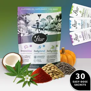 Flur Dog Wellness Oil Supplement Mix Pack – 30 Easy-Dose Sachets – Vet-Formulated, All-Natural, Cognition, Mobility & Digestion Support